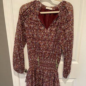 Like New!! Ramy Brook Women's Red Floral Tassel Smocked Waist Dress Size Small